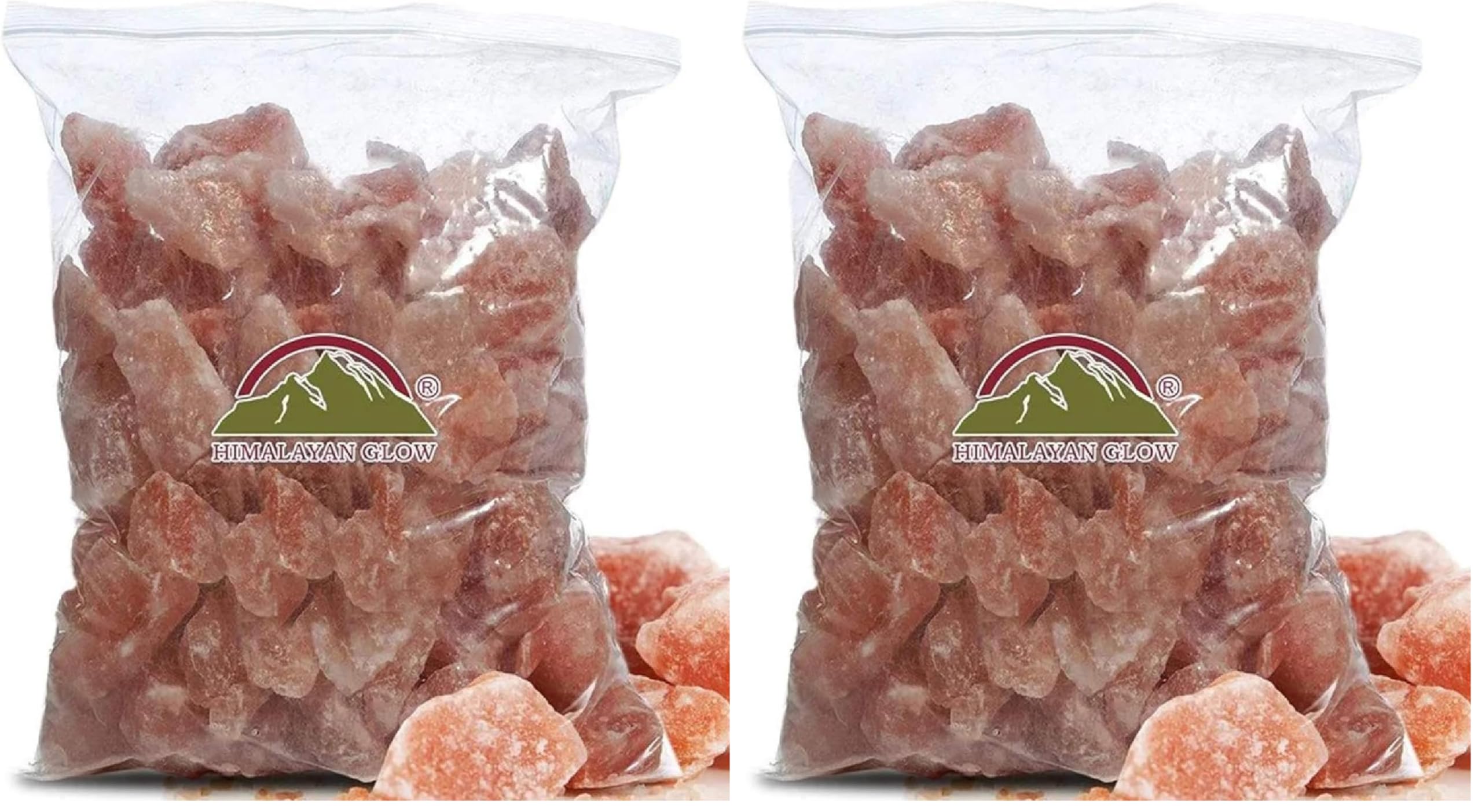 Himalayan Glow 100% Authentic Himalayan Pink Salt Chunks, 10 LBS, Animal Feed Salt Block, Plastic Bag of Salt Chunks for Deer, Hoarse & Animals, Pack of 2