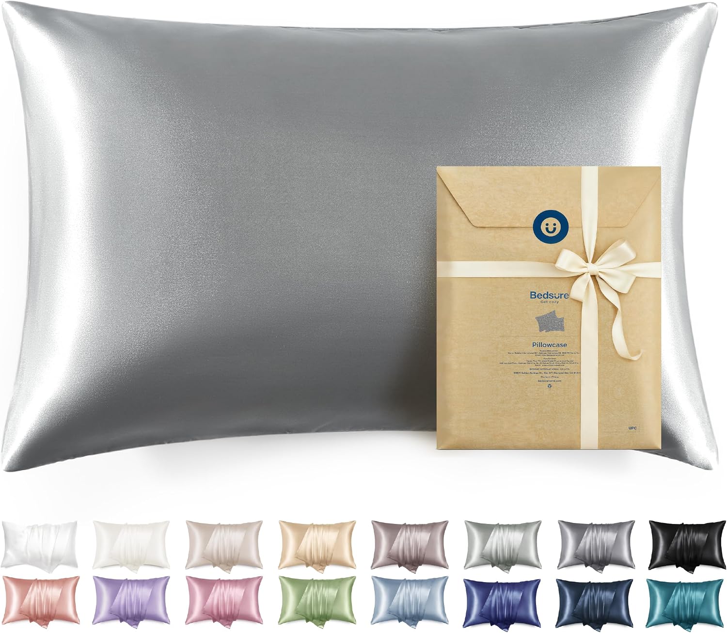 Bedsure Satin Pillowcase with Zipper, Pillow Cases Queen Size Set of 2