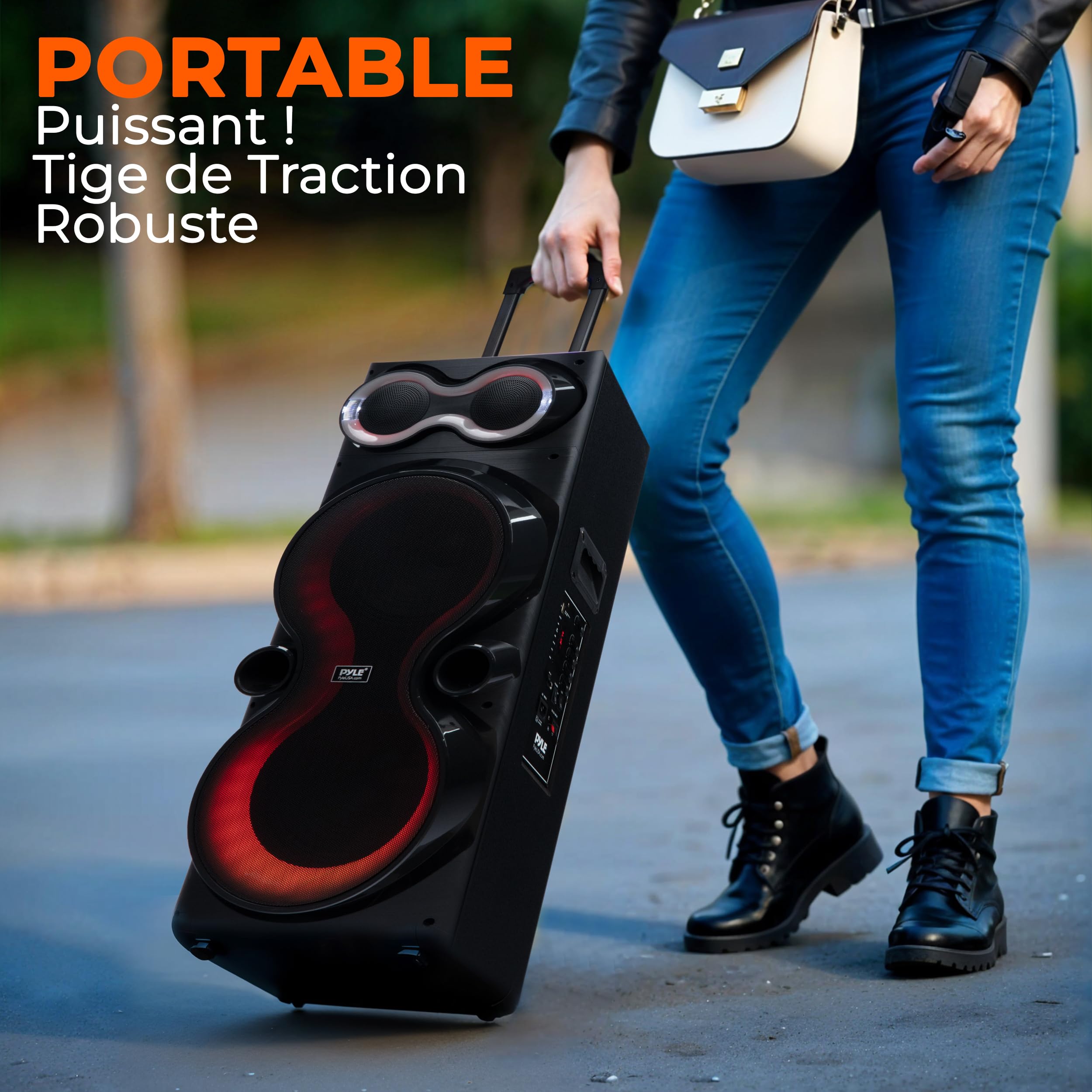Pyle Enceinte Bluetooth Karaoké 240 W, Sono Portable, Double Haut-Parleur, Enceinte Bluetooth Puissante avec Micro sans Fil USB/SD/AUX/FM, Éclairage LED, Fêtes Extérieures et Intérieures