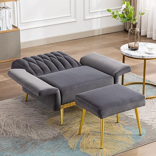 Miniatura 8 de Moderna silla de terciopelo individual con otomana, sillas de sala de estar con reposabrazos ajustables, silla tapizada para el hogar, dormitorio,