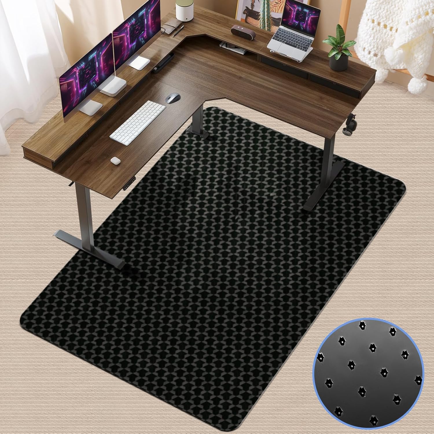 vicwe office chair mat for carpet, 63" x 51"anti-slip waterproof floor protector desk chair mat for rolling chairs, heavy duty chair mat with studs,easy glide floor mat for home,gaming 63" x 51" (for low-pile carpet) black