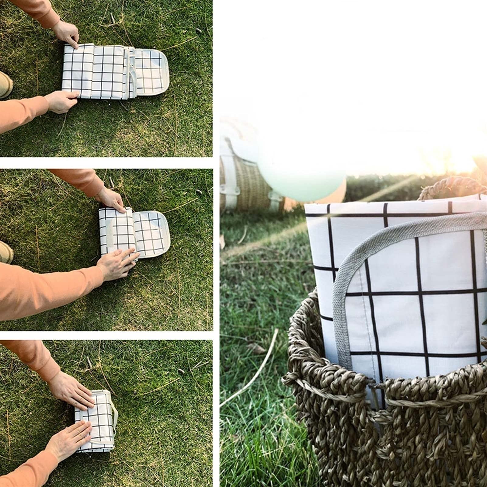Couverture de Pique-Nique Imperméable, Portable Tapis Pique Niques, Natte de Plage Nappe Picnic pour Jardin Extérieur (Color : White Grid, Size : 200x200cm)