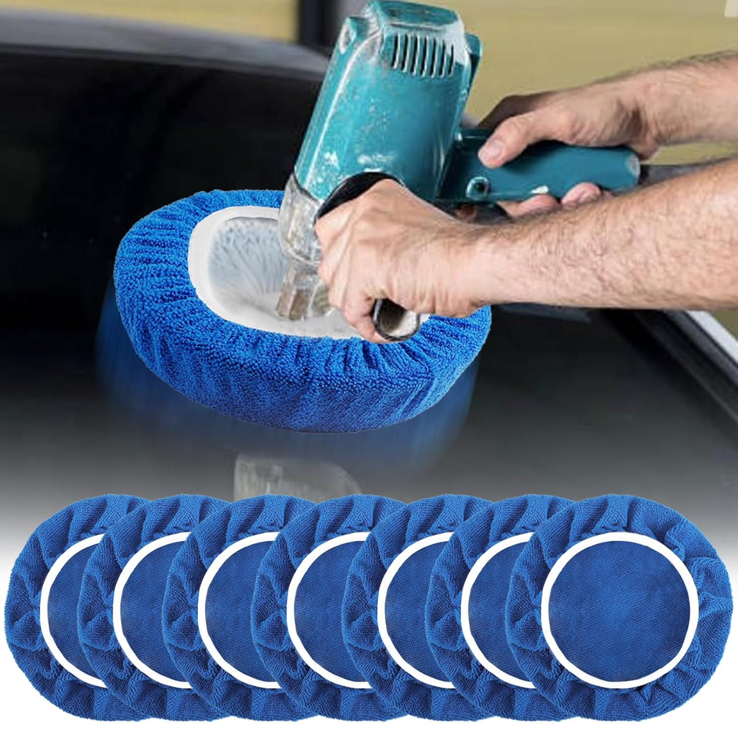 20 Pcs Polishing Bonnet Pads,5-6 Inc Buffer Bonnet Waxers Bonnet,Soft Microfiber Car Polisher Pad Bonnet,Car Buffer Bonnets,Buffing Pad Cover for Car Polisher, Blue