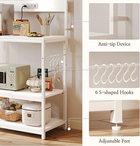 Miniatura 61 de SUPERJARE - Estante de cocina con toma de corriente de 4 niveles, soporte de microondas de cocina con 6 ganchos en forma de S, estante de Marrón