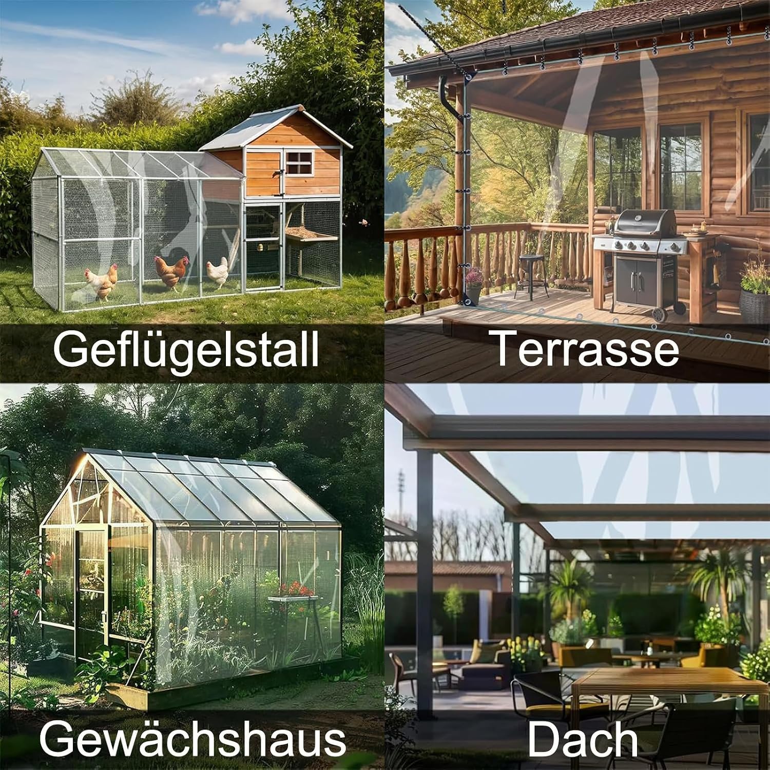Transparente wasserdichte Abdeckplane mit Ösen 420g/m², PVC-Planen 2.5x3m