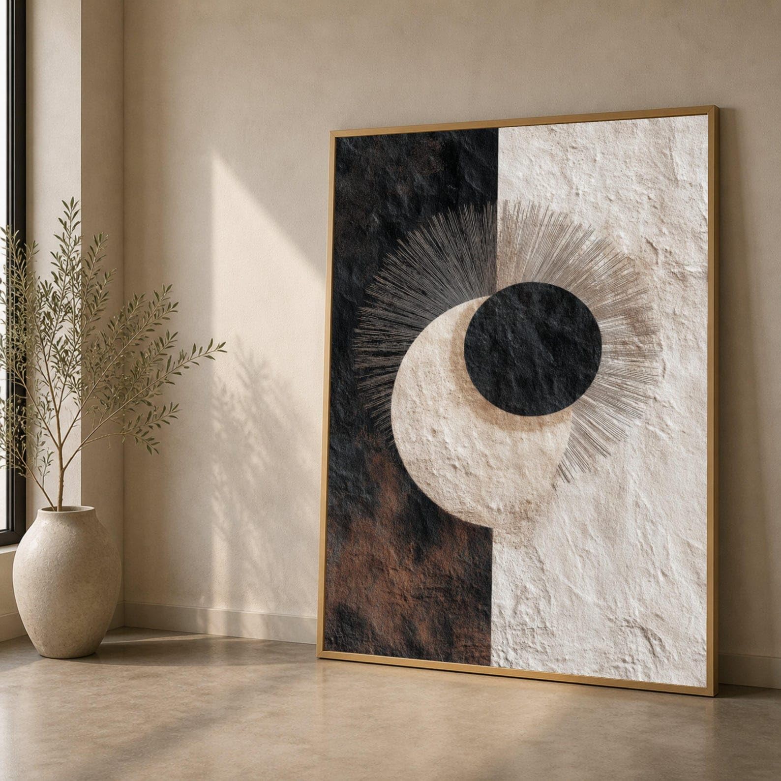 Lmycheng Frameless Geometric Canvas Wall Art, Black And White Abstract Circles Painting, Minimalist Home Decor, Contemporary Canvas Print(60X90cm/Frameless)