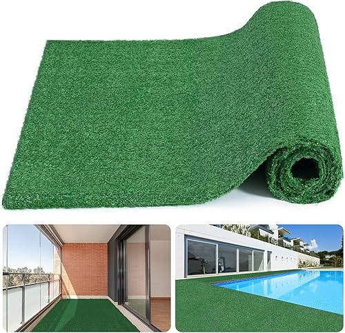 Alfombra de césped artificial verde militar, 6.6 x 13.1 pies (86.5 pies cuadrados) de aspecto natural, alfombra de césped sintético para porche de