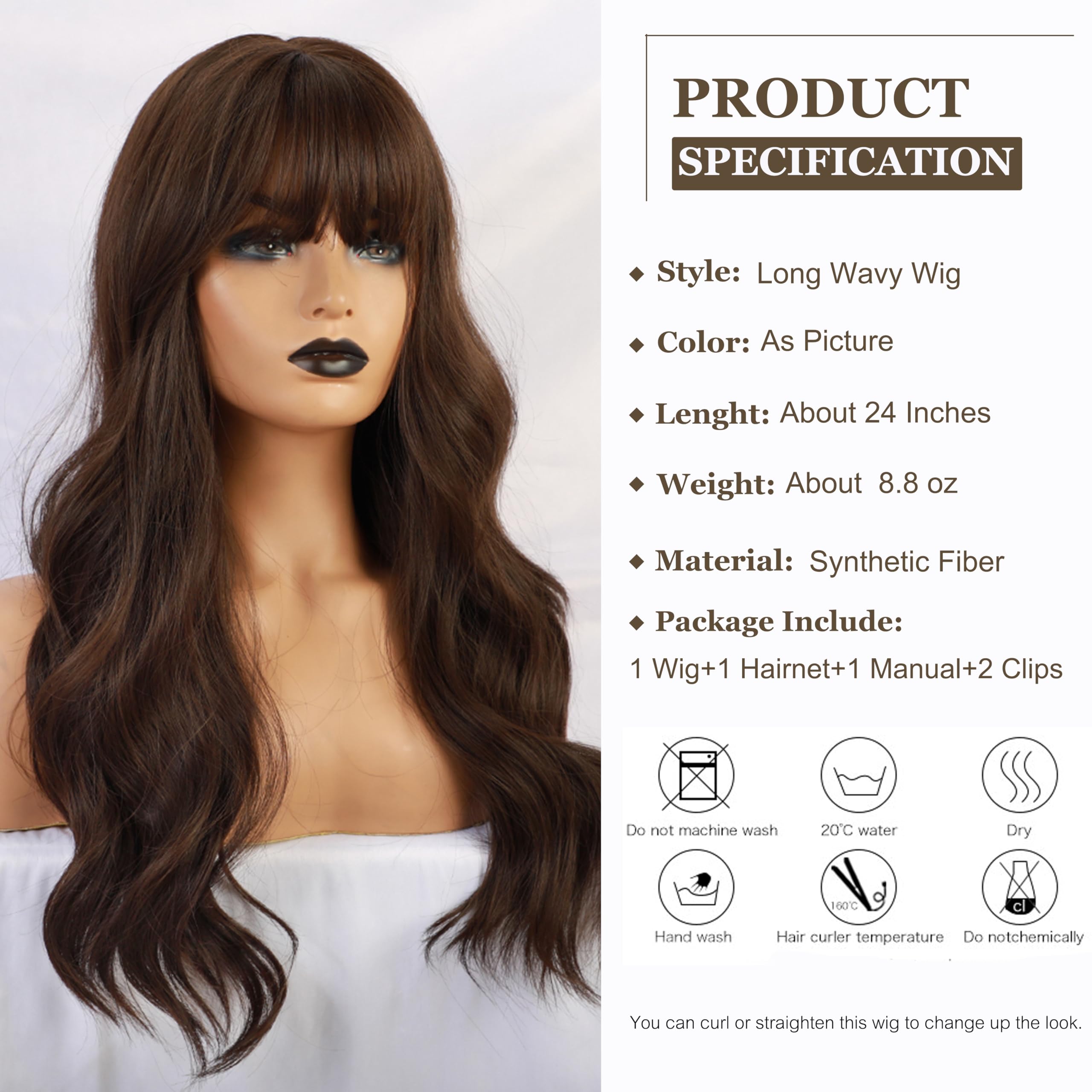 Esmee Long Straight Natural Synthetic Hair Layered Wigs for Women with Dark Roots for Daily Party Use-24 Inches: Dark Brown