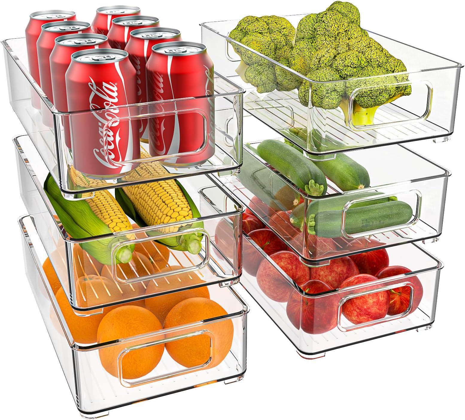 Fridge Organiser, Stackable, Storage Box, Kitchen Organiser, Pantry Storage Container, Transparent Container for Fridge, Kitchens, Cabinets (Pack of 6)