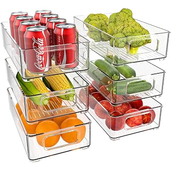 Diwoker Fridge Organizer, Stackable, Storage Box, Kitchen Organizer, Pantry Storage Container, Transparent Container for Frid