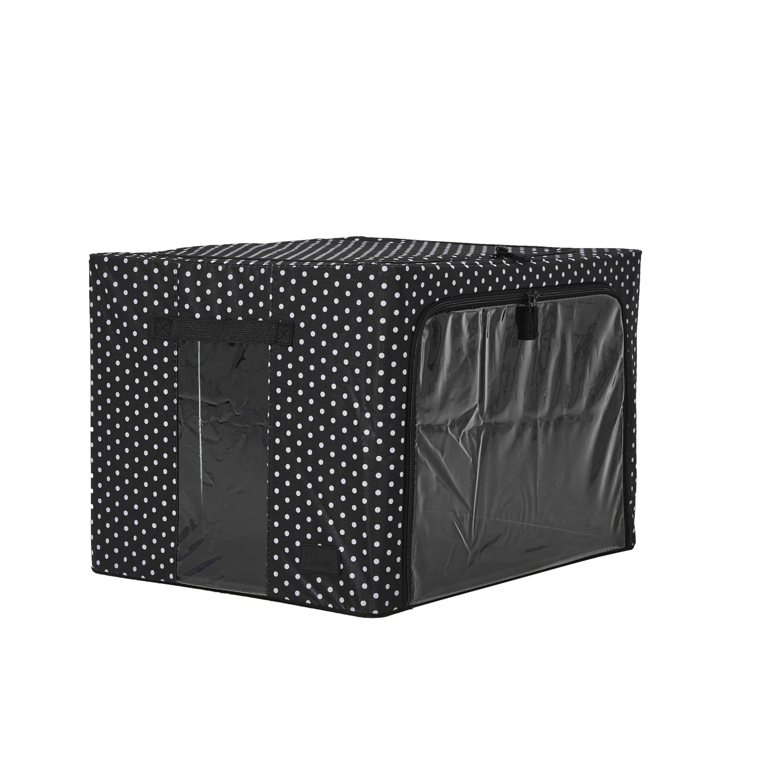 Periea Black With White Polka Dots ‘Beau’ Folding Collapsible Stackable Fabric Home Storage Boxes With Steel Frames (, Large)