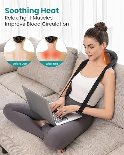 Miniatura 3 de Nekteck Masajeador de cuello y espalda con calor para aliviar el dolor de tejido profundo, masajeador inalámbrico 6D Shiatsu de cuello y hombros,