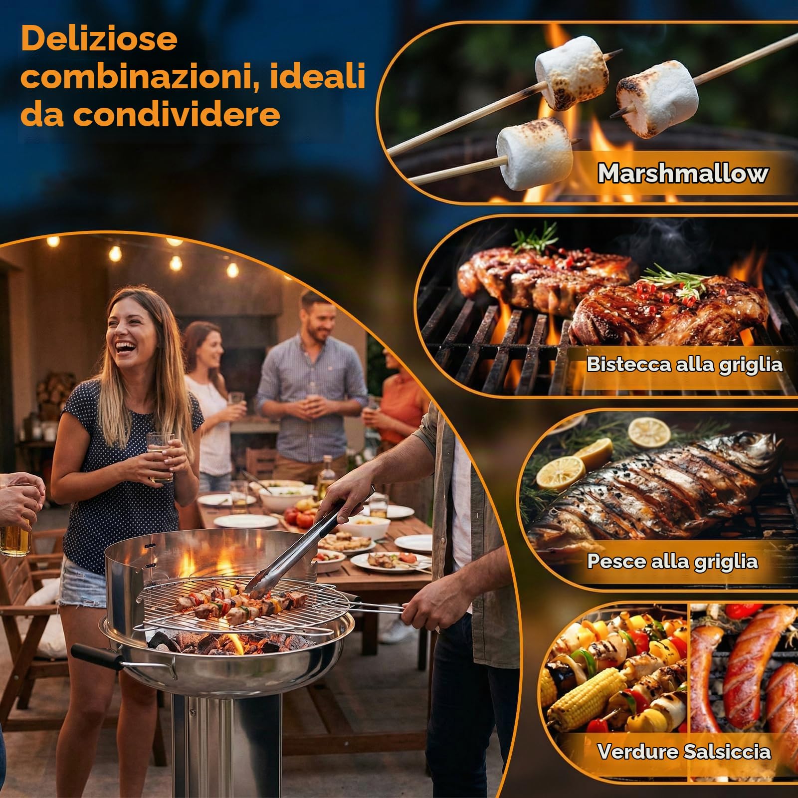 TLGREEN 58*42*85cm Barbecue a colonna in acciaio inox, Barbecue da esterno con griglia cromata, Cassetto cenere e ventilazione, Altezza regolabile in 4 posizioni, per Outdoor, Giardino, BBQ, Balcone