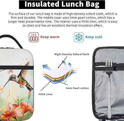 Vista 58 de SUPLUCHOM Lonchera vintage con diseño de hojas de hongos y bosque, bolsa aislada reutilizable con bolsillo lateral para el trabajo, escuela, picnic