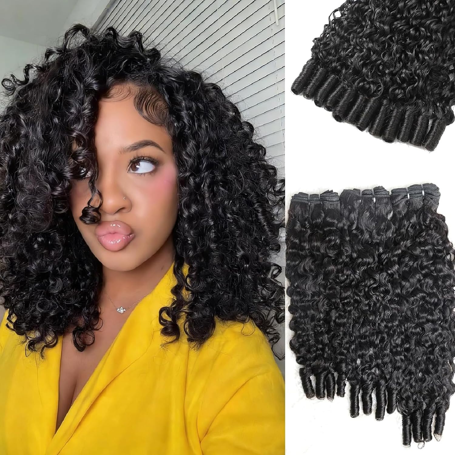 Burmese Curly Bundles Human Hair Water Wave 3C4A Spiral Curly End Quick Weave Hair Bundle in Hair Extension Natural Black (Burmese Curly Bundles Human Hair, 12 Inch)