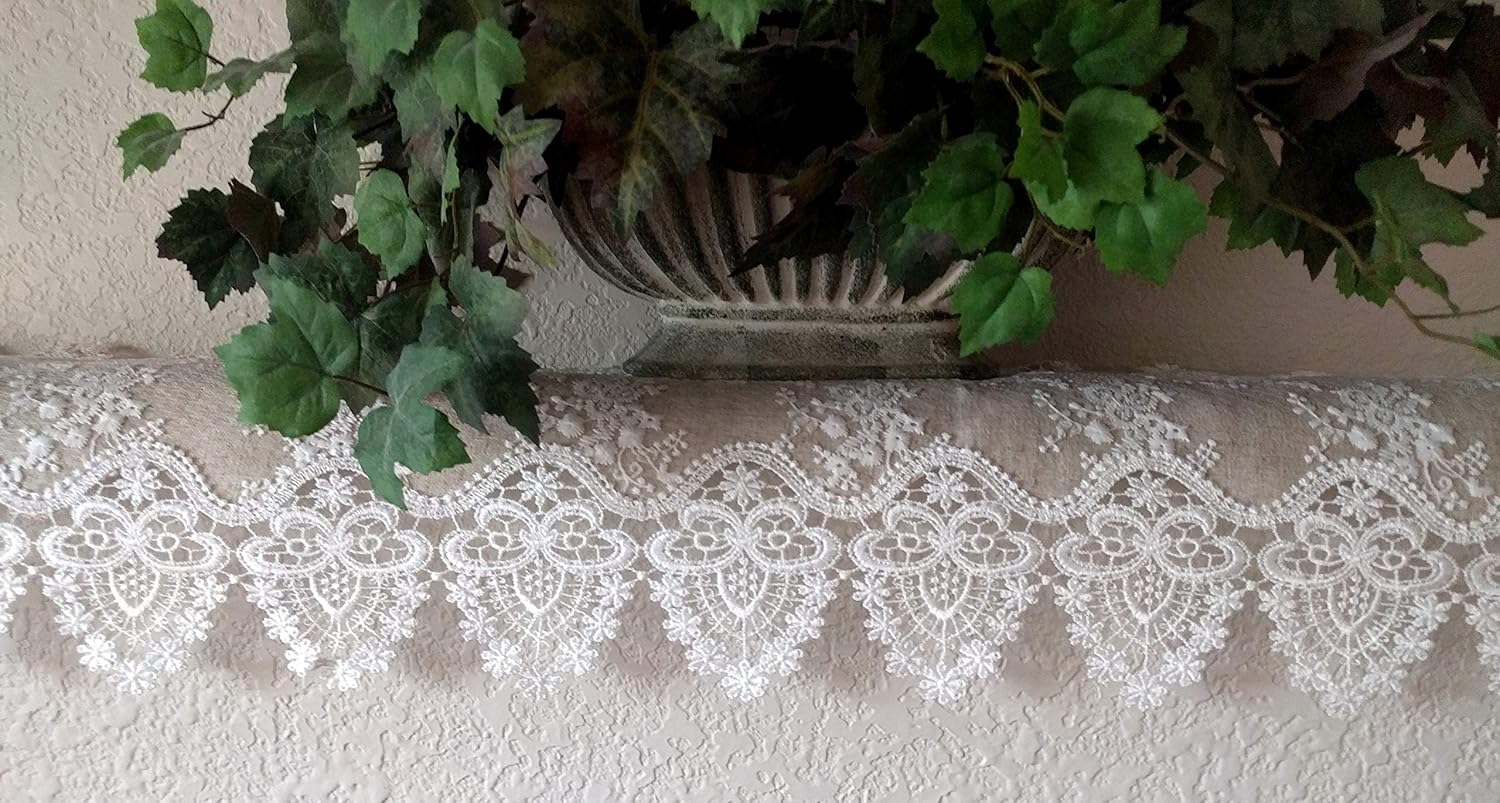 Galleria di Giovanni Lace Dresser Scarf Mantel Shelf Runner Doily Neutral Burlap Natural Taupe Antique Ivory Victorian 66 Inch