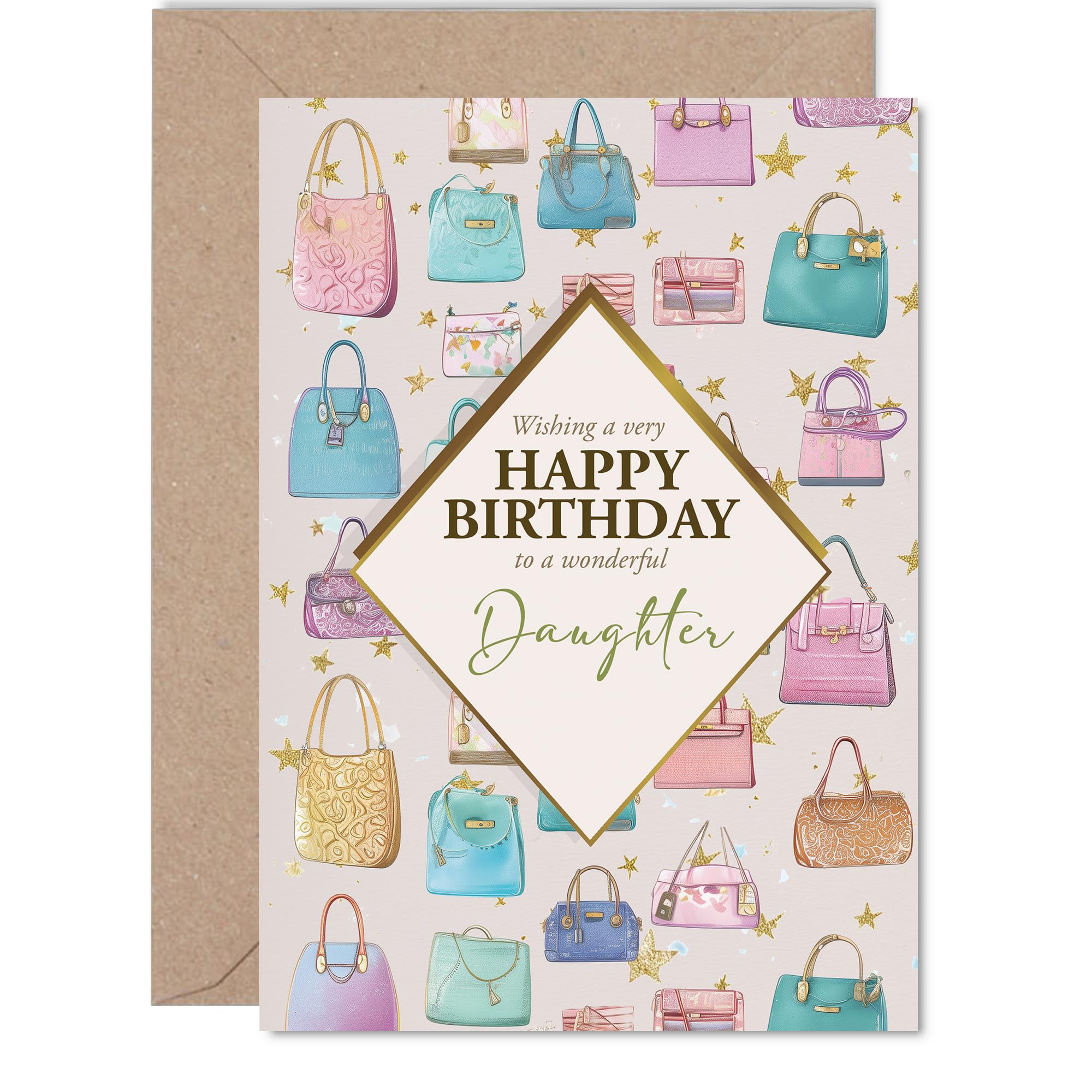 Daughter Birthday Card - Luxury Handbags - Happy Birthday Card for Daughter from Dad Mum, 5x7 Inch Fashion Bags Bday Greeting Cards