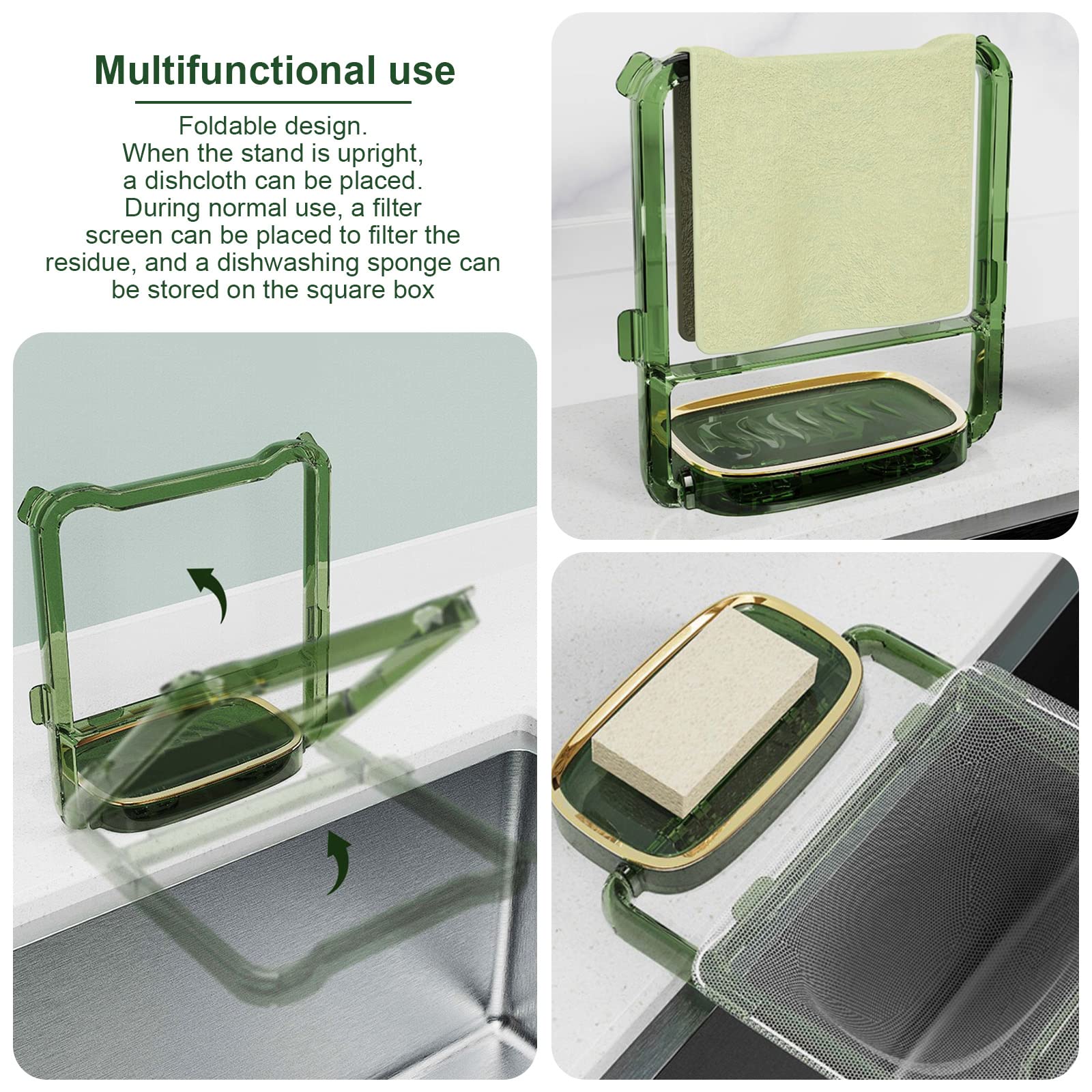 HenSych Collapsible Sink Strainer, Rack with 100pcs Disposable Filter Screen, Kitchen Sink Filter, Dark Green - Image 4