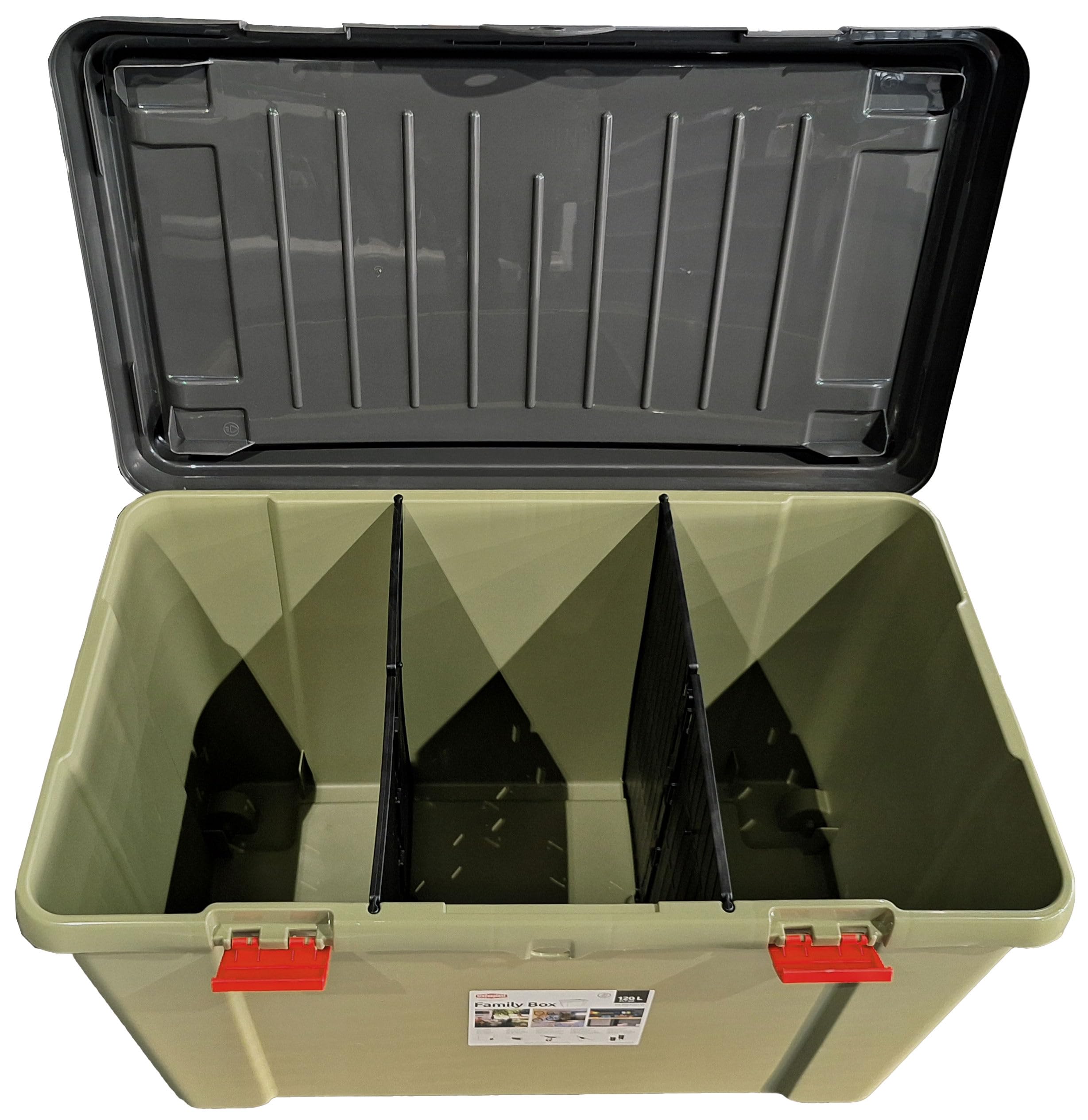 Stefanplast Scatola portaoggetti, Cassetta portaoggetti, Campingbox, olive/graphite, 79x47x51cm, Plastica, con 4 ruote, incl. Coperchio