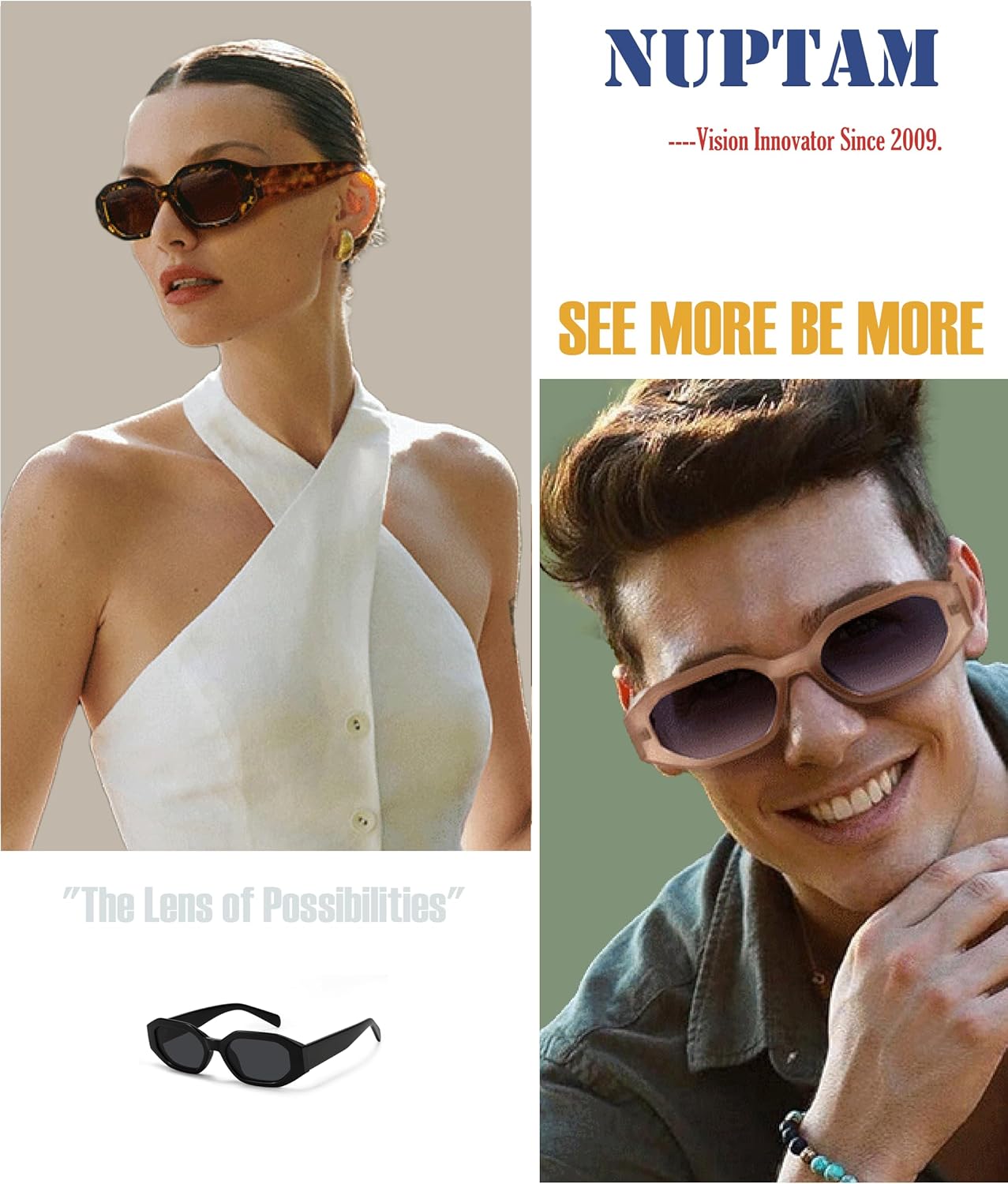 Retro Polarized Rectangle/Hexagon Sunglasses for Women,90s Trendy Vintage Narrow Hexagon Acetate Frame Sunglasses