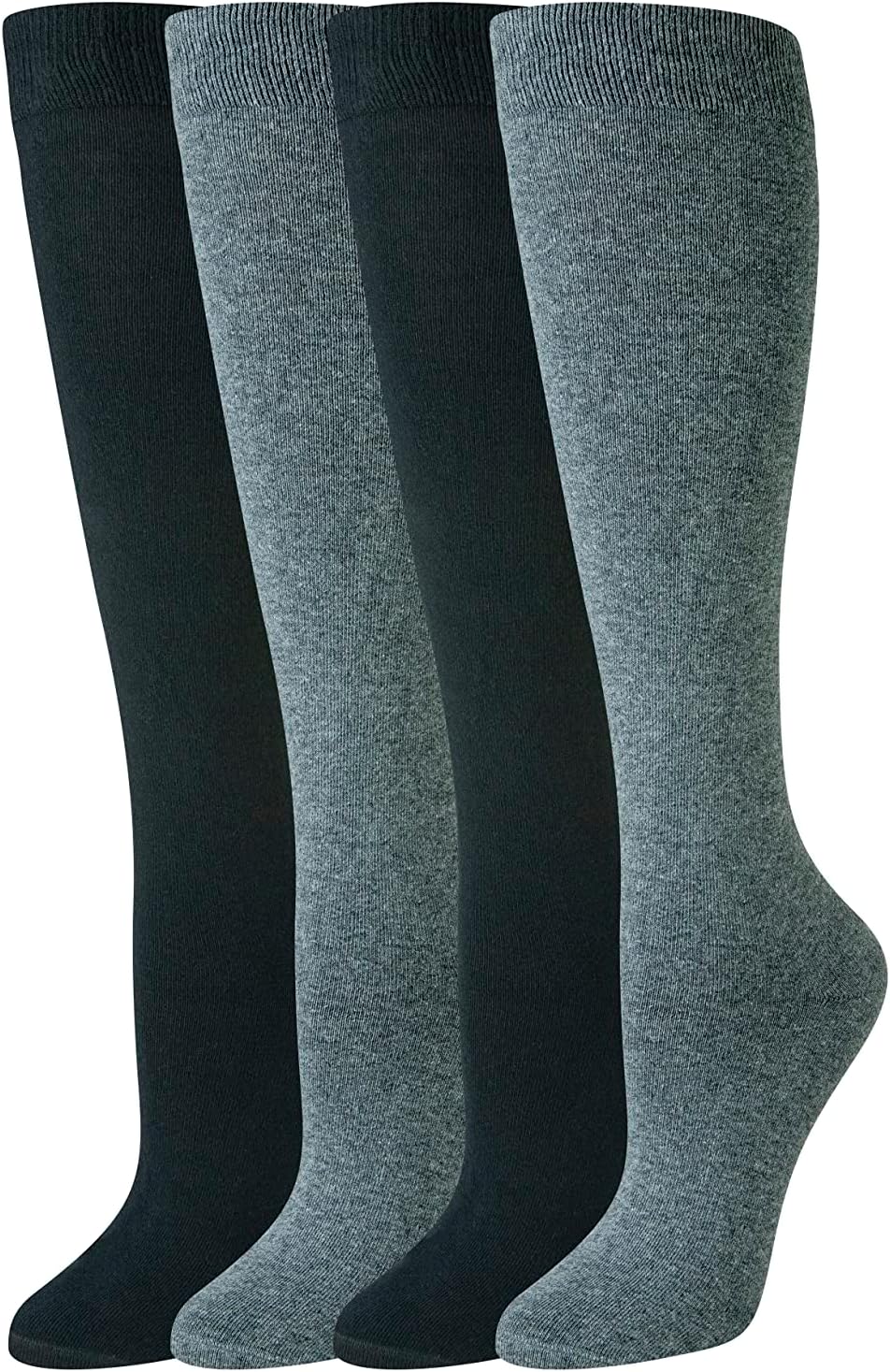 Women's Comfortable Casual Cotton Knee High Socks with Scallop Detail, 4 Pairs