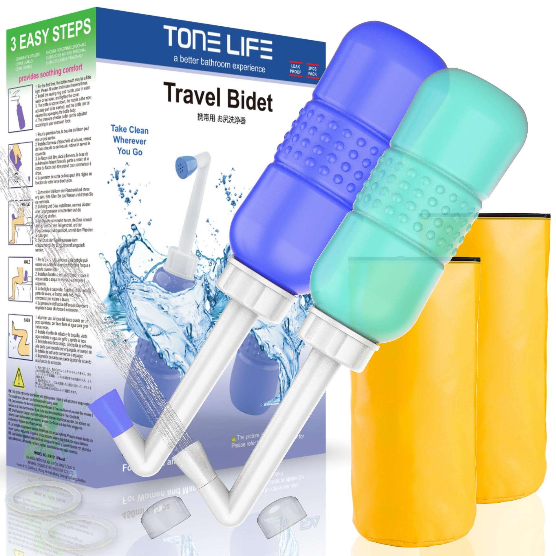 2PCS Blue+Green Peri Bottle for Postpartum Essentials, Feminine Care - 15oz Peri Bottle for Postpartum Perineal Care- Baby Travel Bathing kit, Portable Bidet for Travel,Birth Tears, Hemorrhoids, Pain