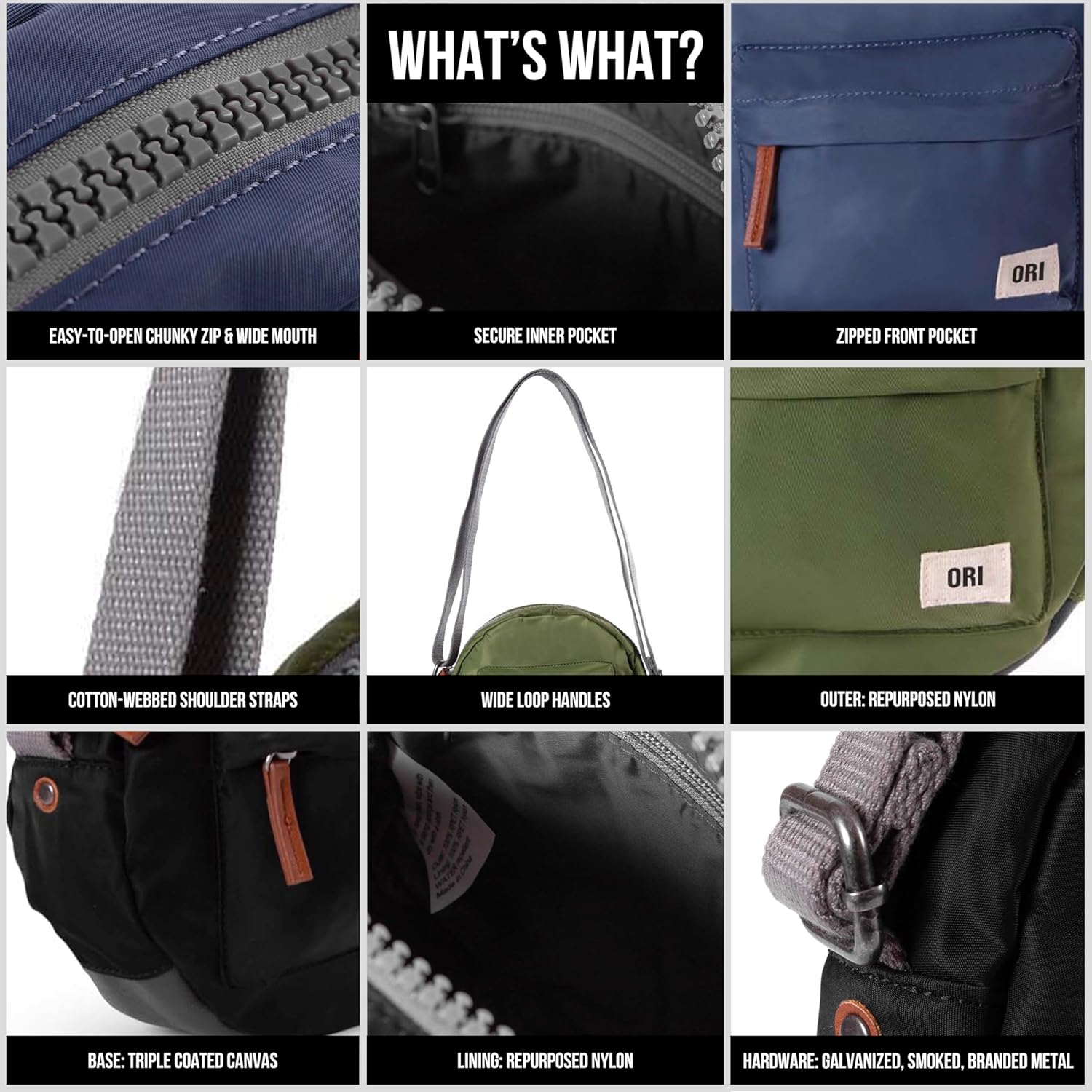 ORI LONDON Crossbody Bag - Small Nylon Crossbody Bags for Women & Men with Chunky Zippers - The Paddington - Image 4