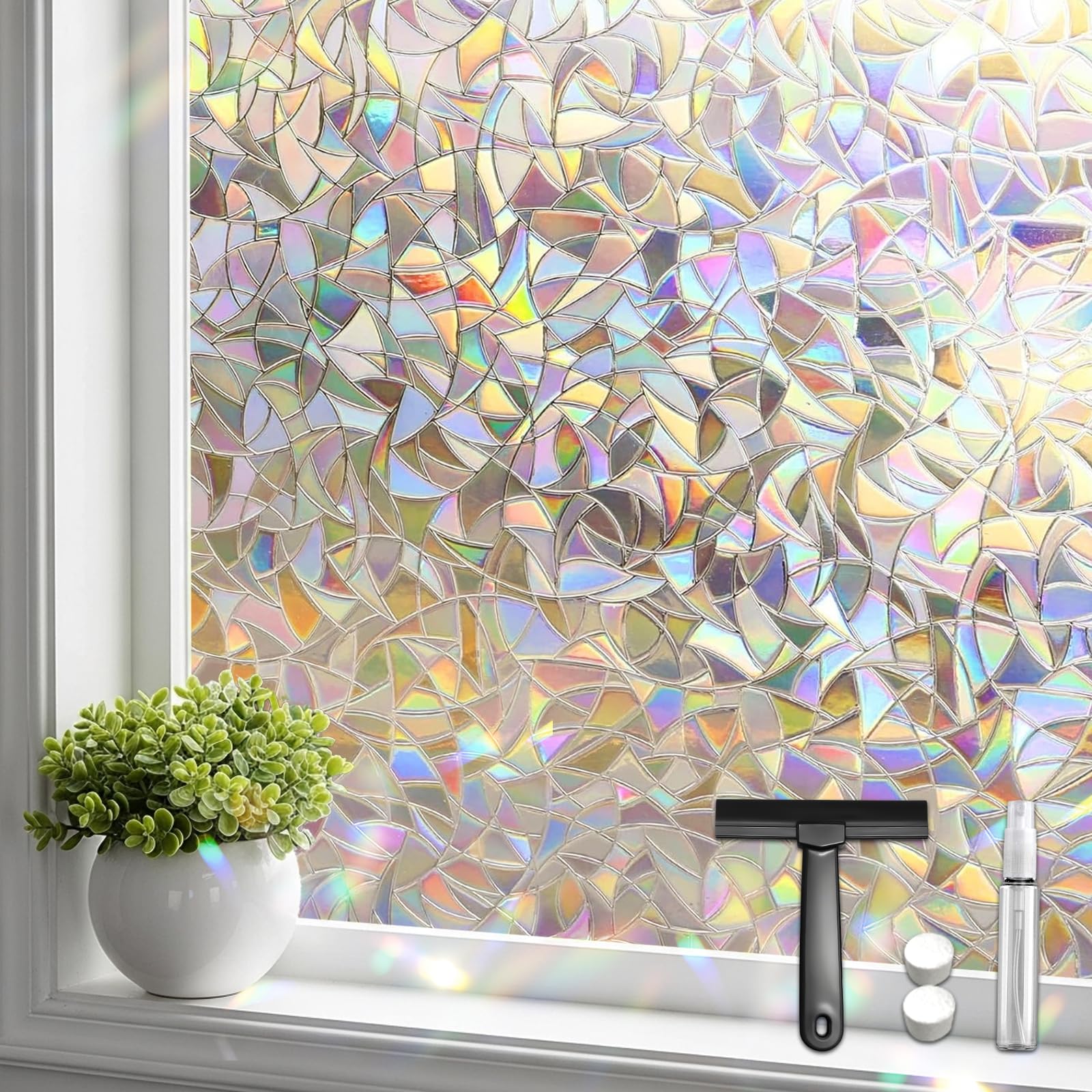 Mgood Stained Glass Window Film Privacy Rainbow Window Film Static Cling Decorative Removable Vinyl Anti-UV for Home Office Door, 60x200cm