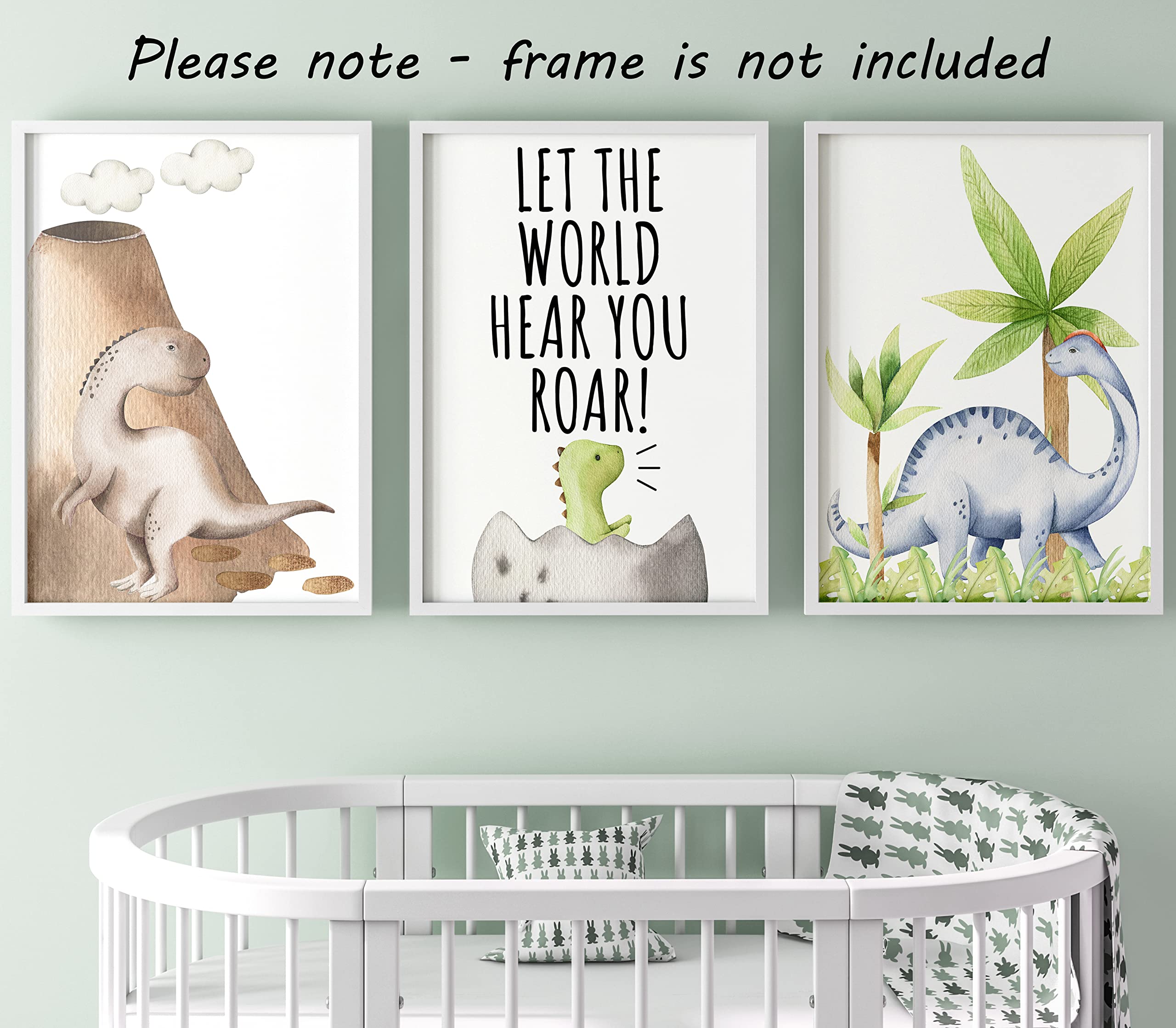 Unframed Dinosaur Poster Set of 3 for Baby Boy or Girl Nursery Wall Art for Bedroom Let the World Hear You Roar (A4) - Image 3