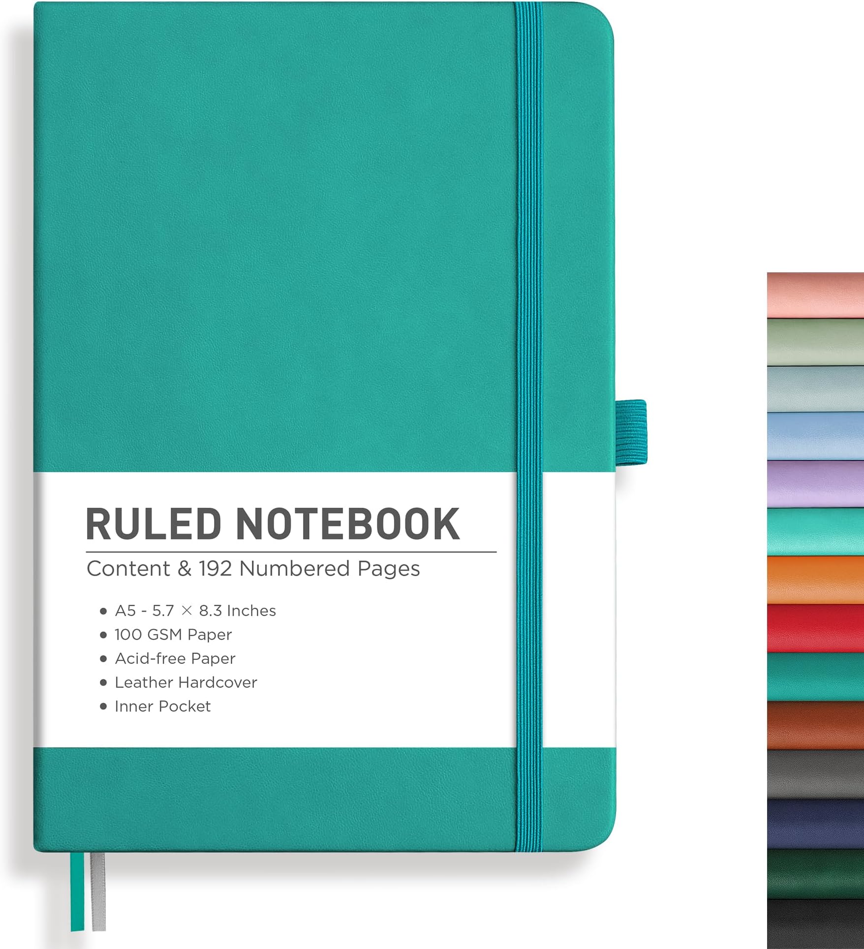 RETTACY Lined Journal Notebook - A5 Note Book Hardcover Notepad 192 Numbered Pages for Writing,100gsm Lined Paper, Leather Hardcover, for Women Men Work Office School,14.5 x 21cm - Cyan