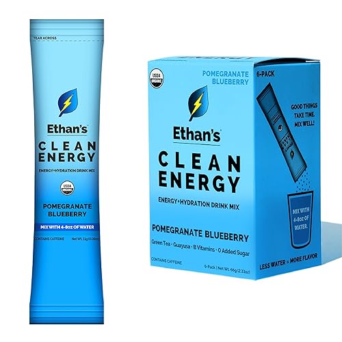 Ethans Mezcla de bebidas energéticas orgánicas sabor a arándanos de granada cafeína limpia del té verde y Guayusa paquetes de polvo energético con