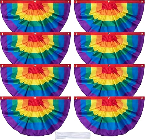 EBaokuup Bandera de orgullo de 1.5 x 3 pies, 8 banderines plisados de arco iris, bandera de poliéster arcoíris para decoración colgante al aire