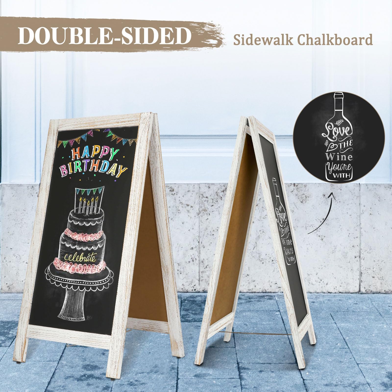 AMUSIGHT Wooden A-Frame Sign, Magnetic 40" x 20" White Chalk Board Sign ...
