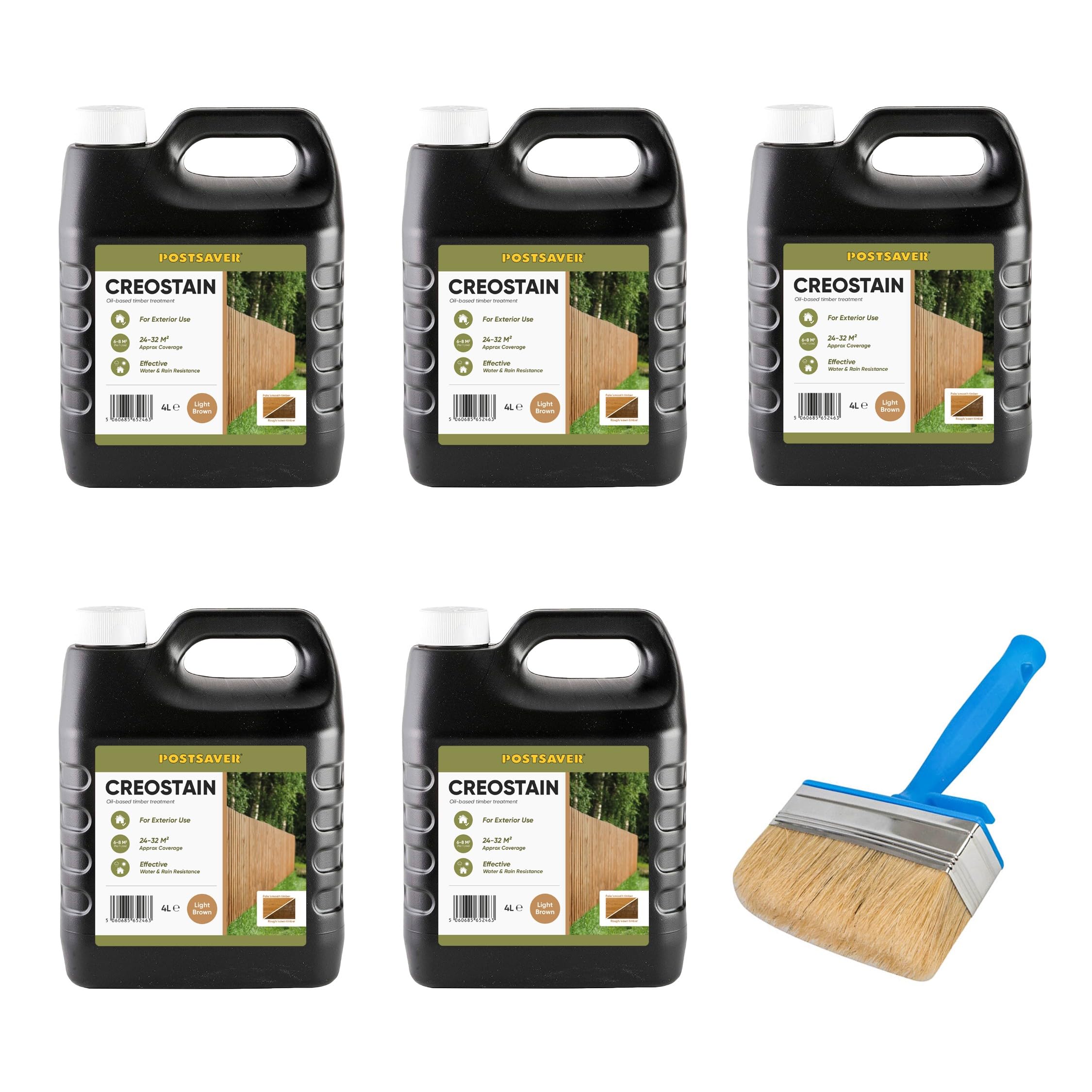 Postsaver Light Brown Creostain Creocote Oil-Based Wood Treatment | Creosote Substitute | Wood Stain And Preserver | Ideal For Fence Treatment | Low Voc | 20L + Brush (Light Brown)