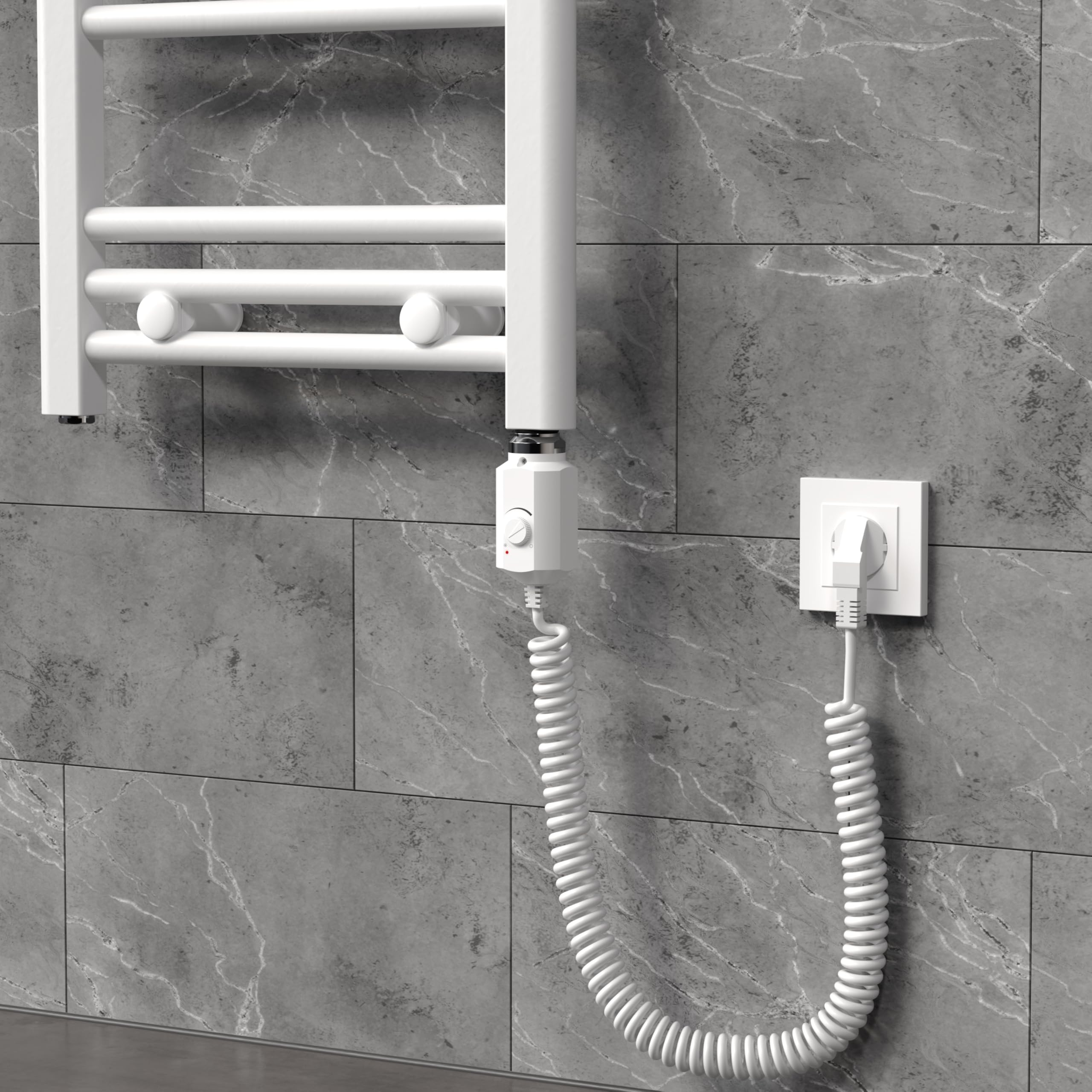 ECD Germany Termostato Regulador de Temperatura para Radiadores de Baño 900 W Barra Calefactora Eléctrico 1/2" Blanco Revestimiento de Cobre Elemento Calefacción Varilla para Calefactores