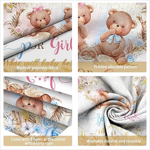 Miniatura 2 de Pancarta de revelación de género de oso bohemio, telón de fondo para niño o niña, para baby shower, suministros de decoración de fiesta de baby