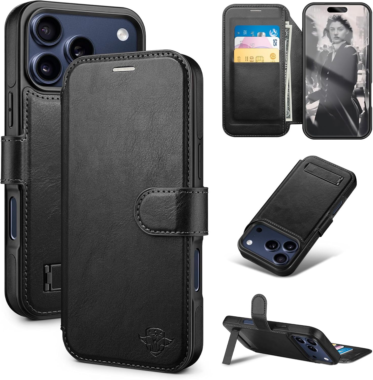 DuckSky Wallet Case for iPhone 17 Pro Max 6.9" Magnetic Flip Leather Folio Cover with RFID-Blocking Credit Card Holder,Wireless Charging Compatible,Women Men Apple 17 Pro Max Protective Case,Black