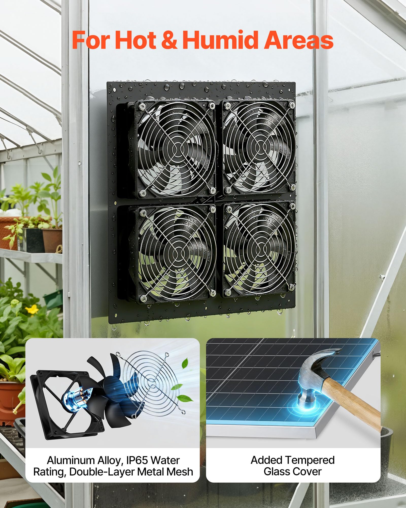 VEVOR Ventilatore ad Energia Solare per Scarico d'Aria, Ventola con Pannello Solare Regolabile da 25 W con 4 Ventole velocità di 2668 Giri/min, Ventilatore per Circolazione d'Aria per Serra Pollaio