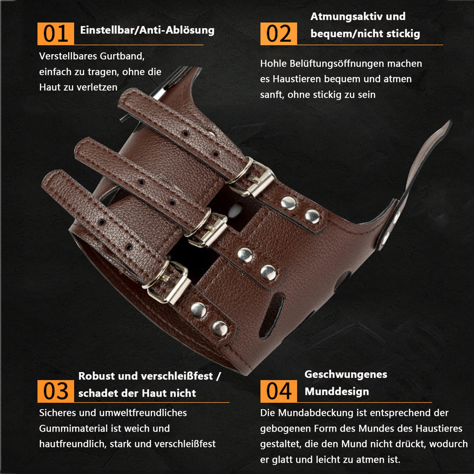 SHULLIN Leather Dog Muzzle for Small Dogs Brown, S - Image 3