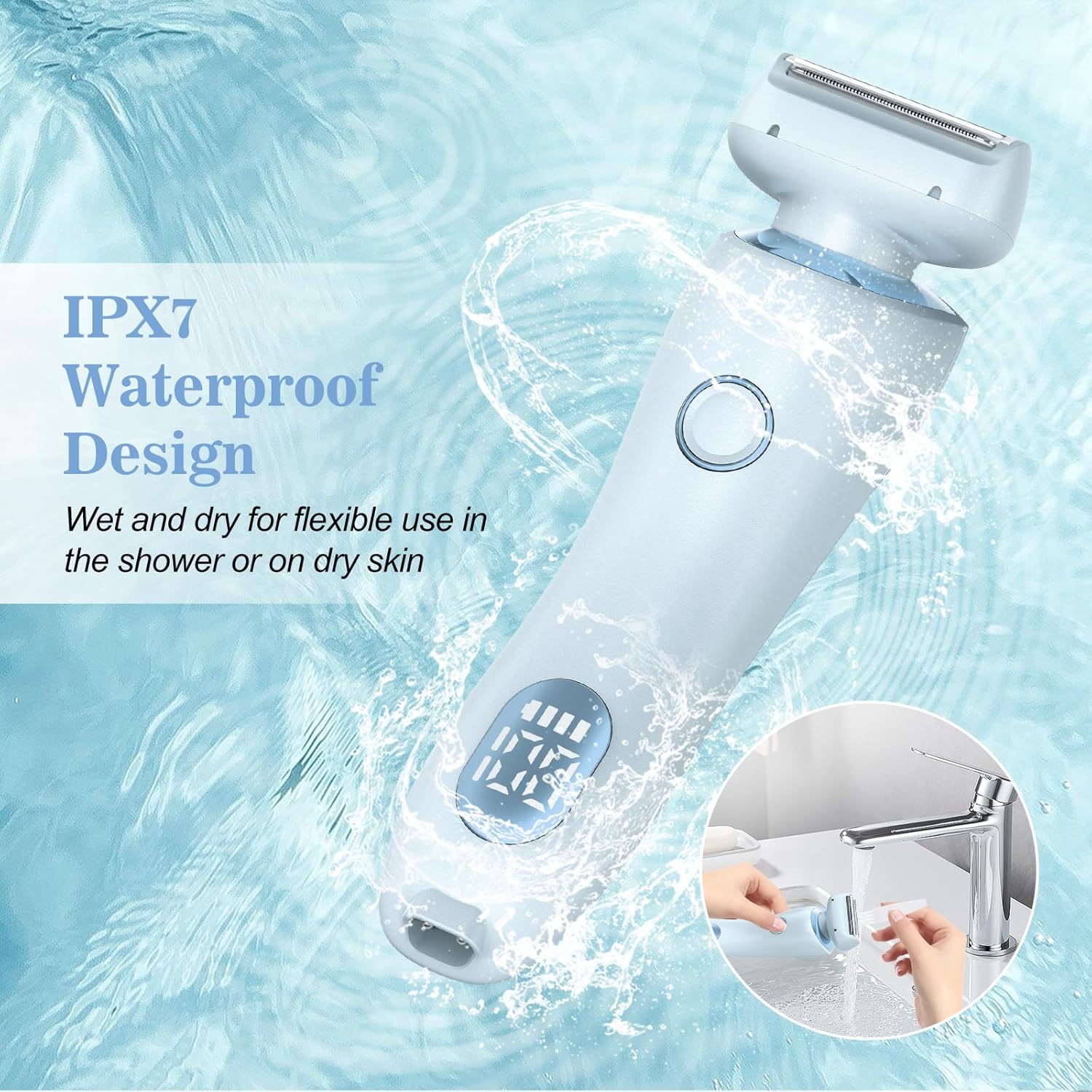 Electric Shaver for Women, Painless 2 in 1 Wet & Dry Waterproof Silk Glide Pro Shaver with 2 Removable Heads, Rechargeable Electric Razors for Bikini, Legs, Underarms, Body (Blue) - Image 6