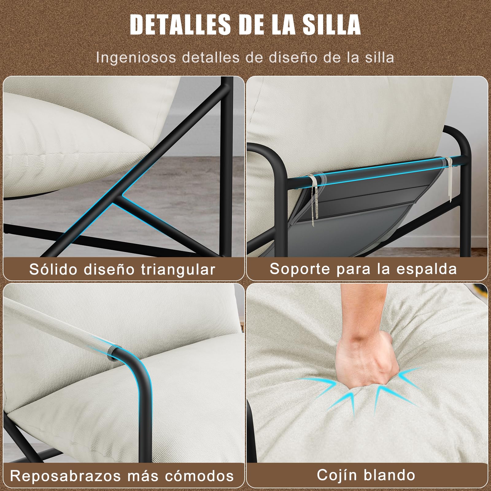 rattantree Sillón Relax Moderno de Salón con Estructura Metálica, Terciopelo Cómodo para Dormitorio y Lectura, Color Blanco (71 x 65 x 65cm)