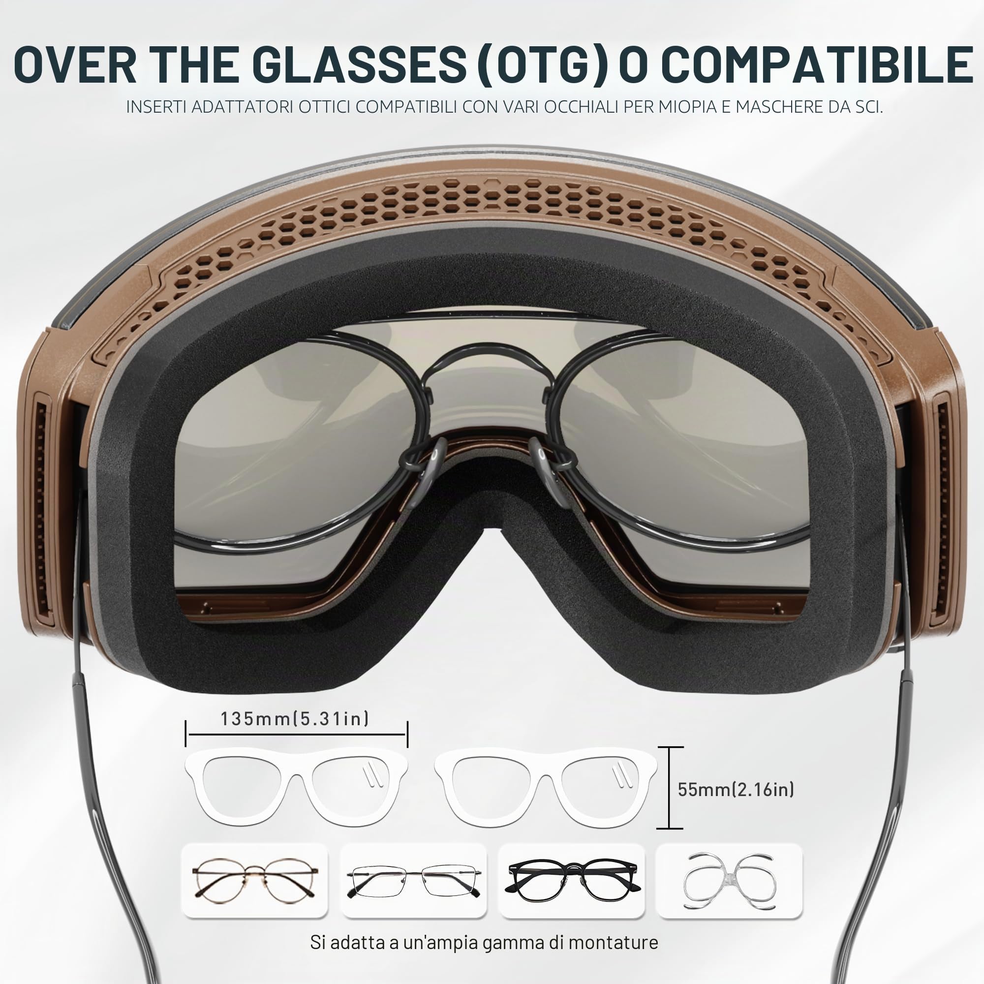 KAPVOE Maschera da Sci Fotocromatica con OTG Lenti Magnetiche, Antifog, Protezione UV400, Compatibile con Caschi K0718