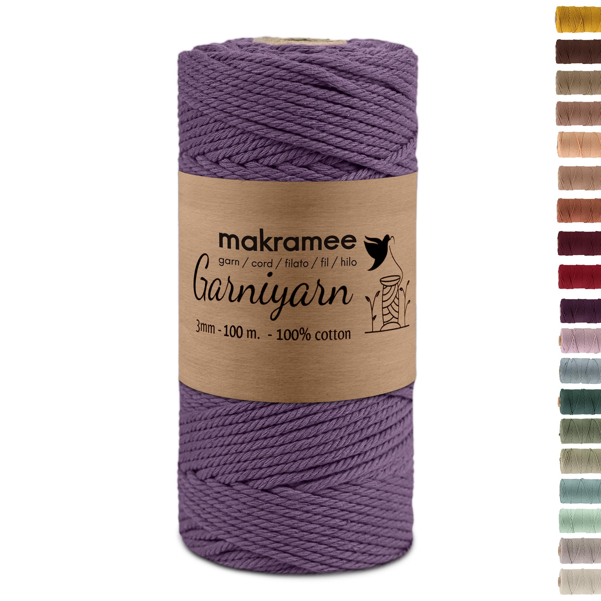 GARNIYARN Makramee Garn 3mm x 100m Purple – 100% Baumwolle, 4-Fach gezwirnt – Makrameegarn für Wandbehang, Pflanzenhänger & DIY Basteln – Oeko-TEX Zertifiziert