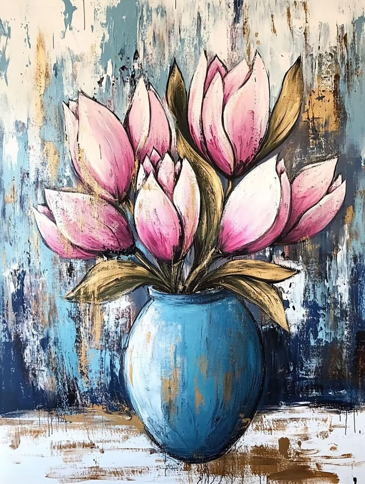 Dipingere con i Numeri Fiore, Paint by Numbers Adulti Vaso, Fai da te Creativi Adulti Quadri da Dipingere Numerati Kit per Decorazione Della Parete di Casa, Regalo 70x95 cm Nessuna cornice 5W-Z
