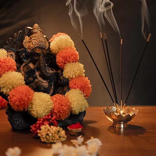 Miniatura 3 de Soporte de incienso de latón, quemador de incienso de palo de loto y soporte de incienso dorado con soporte para agarrador de cenizas, soporte