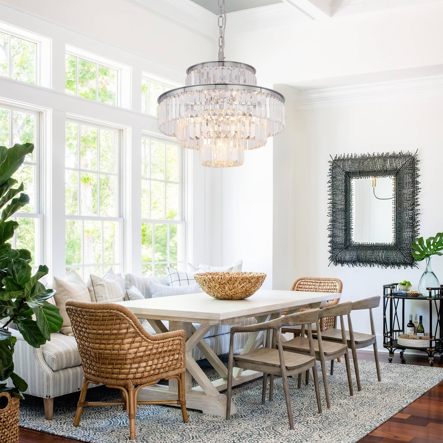 GMlixin Chrome Crystal Chandelier Lights 20 Inch Luxurious Chandeliers Hanging Pendant Light Fixture for Dining Rooms Living Rooms Entryway 7-Lights