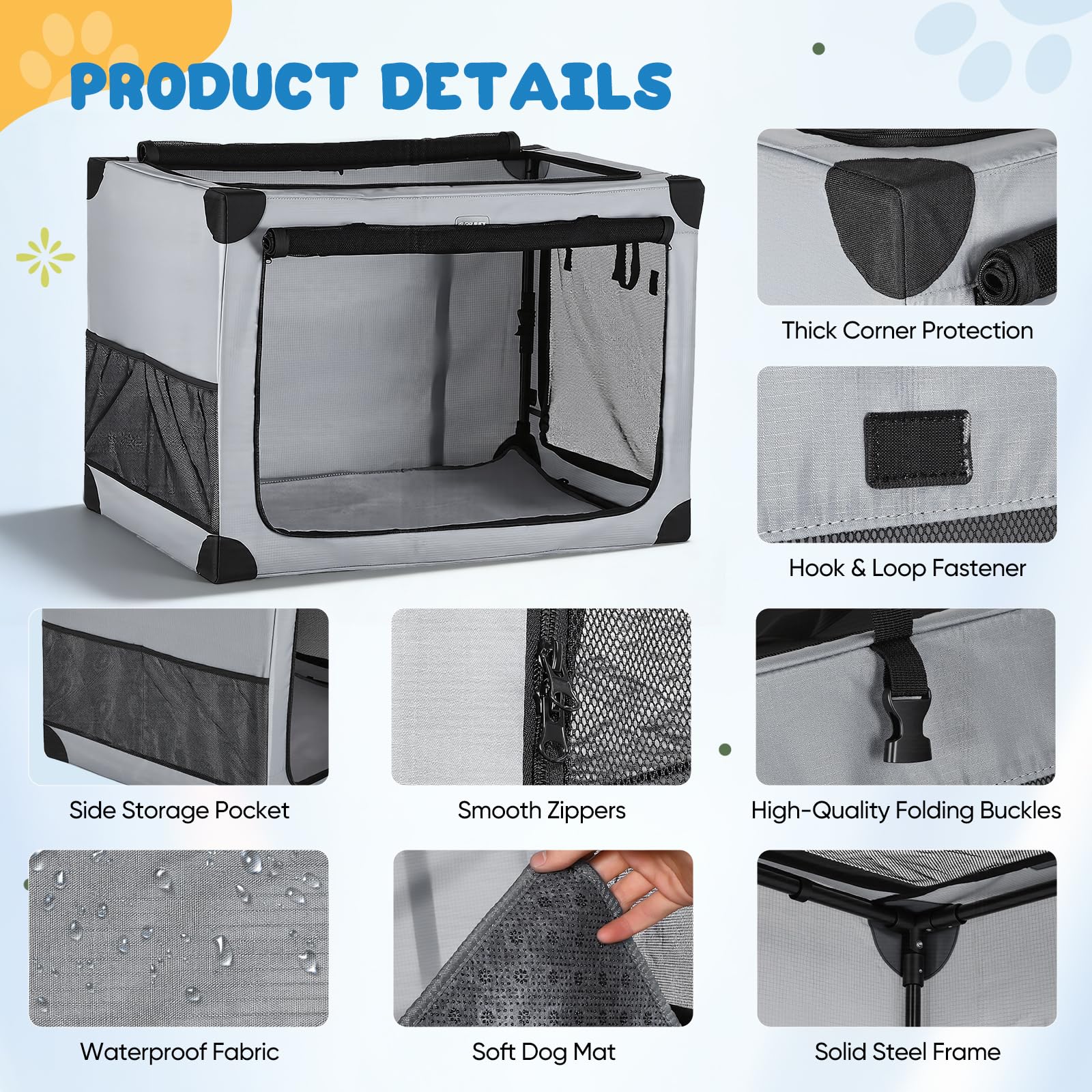 Transportín para Perros Plegable, 81.5 x 59 x 59 cm, para Perros Medianos | Capacidad Hasta 30kg, Ventanas de Malla, Tejido Resistente al Agua, Incluye Almohadilla Suave, Ideal para Viaje, Coche y Casa