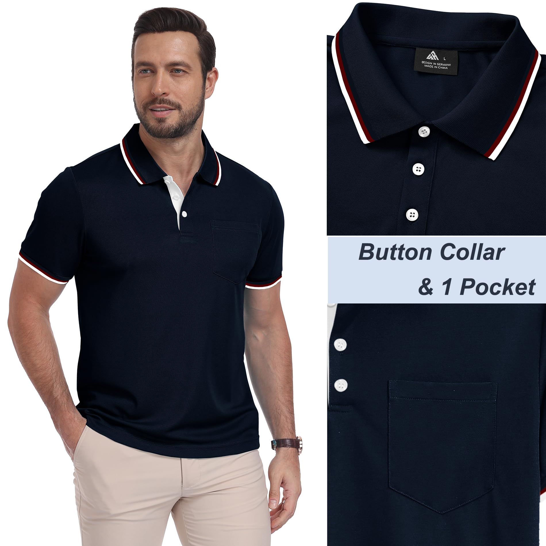 ZITY Polo Uomo Maniche Corte Pacco da 5 Polo Golf Tennis Estate Magliette Leggera e Traspirante T Shirt Primavera Camicie per Il Lavoro,Vacanze - 2