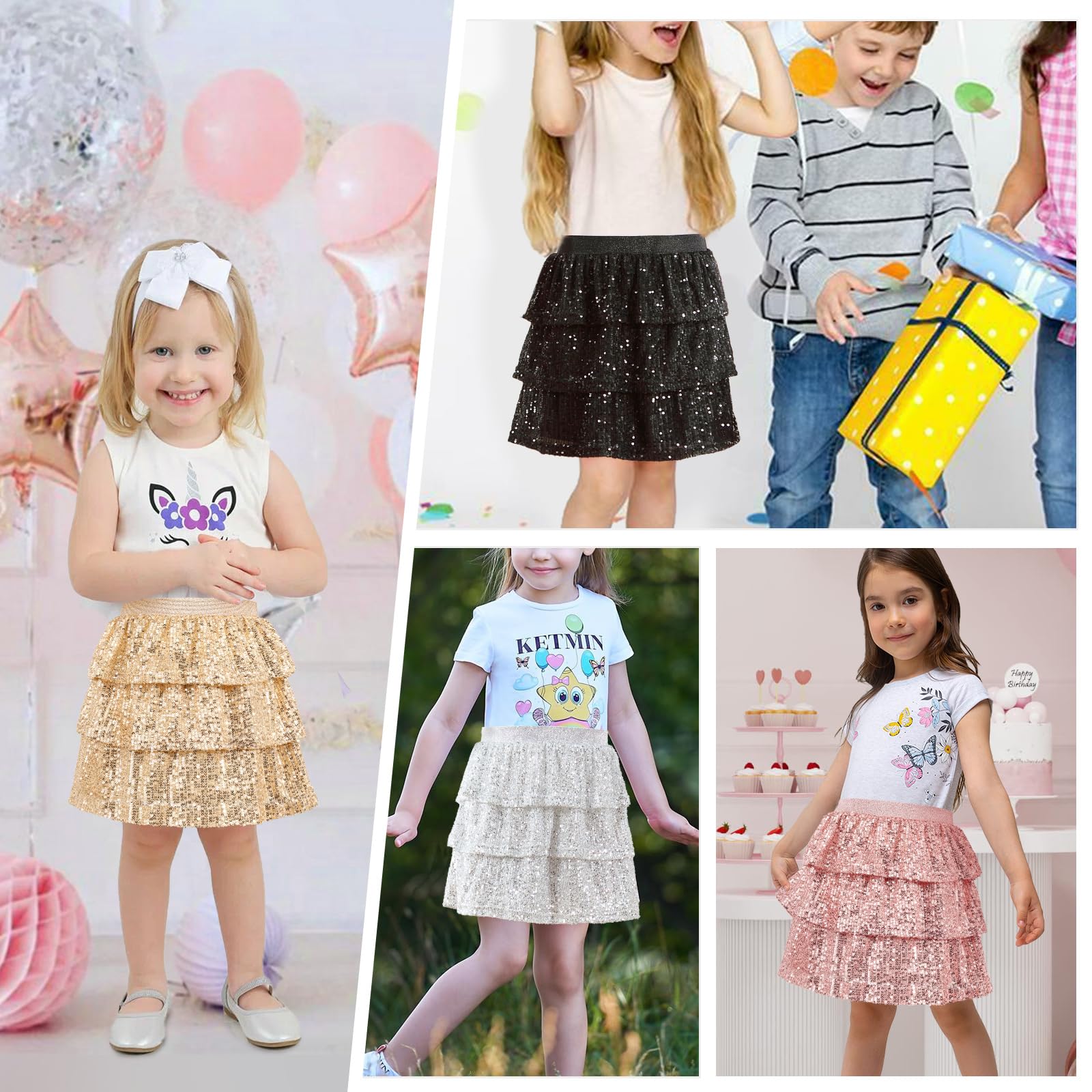 Bezioner Jupe Paillette Fille Jupe Sequin Scintillante Jupe Volant avec Taille élastique Jupe Patineuse Tenue de Fête Carnaval