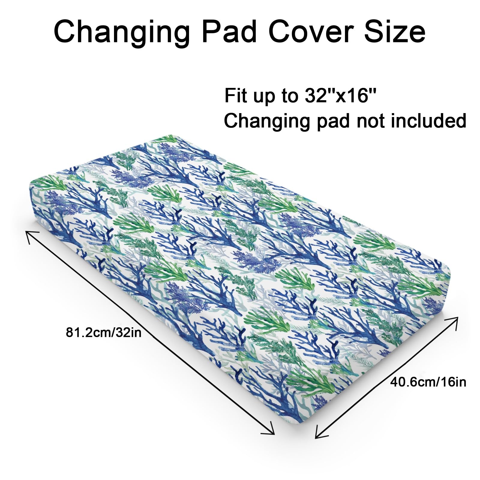 Blue Green Coral Reef Baby Changing Pad Covers for Boy Girl 32''x16'' Nautical Watercolor Coastal Fitted Diaper Change Table Sheets Beach Summer Sea Soft Breathable Nursery Baby Changing Table Mats